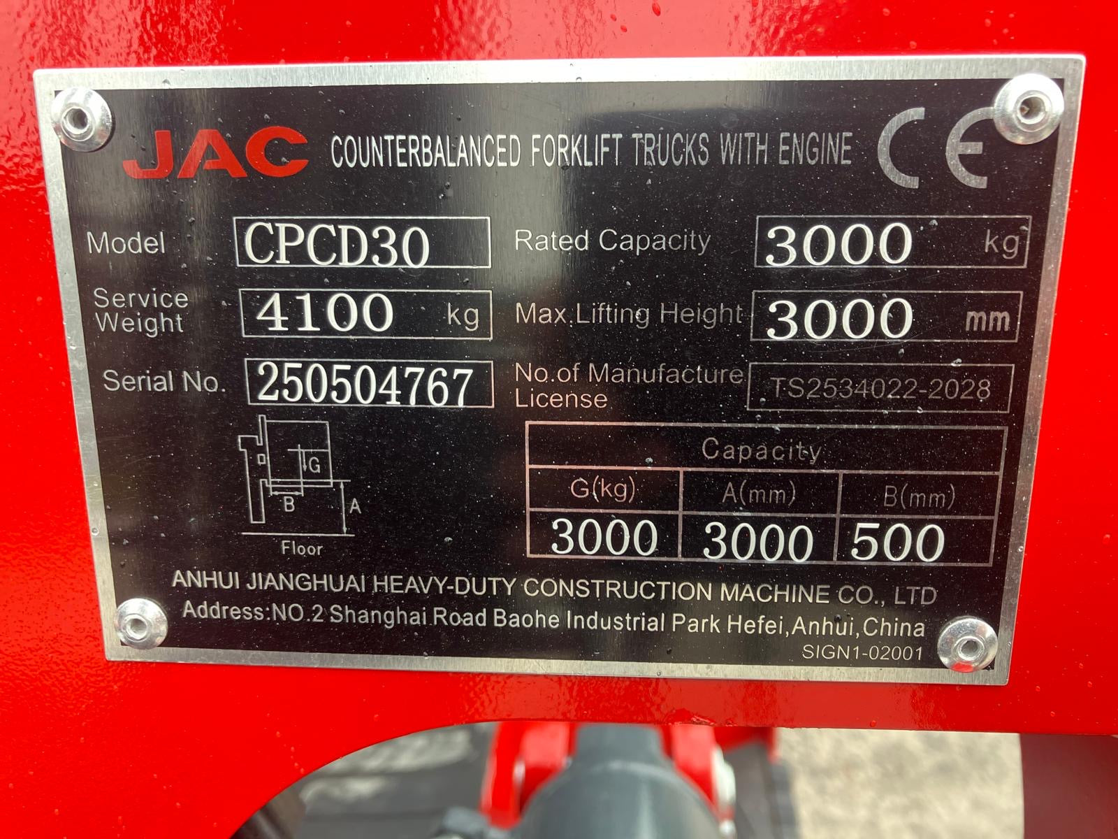 New JAC 3Ton H-Series Diesel Counter Balance Forklift