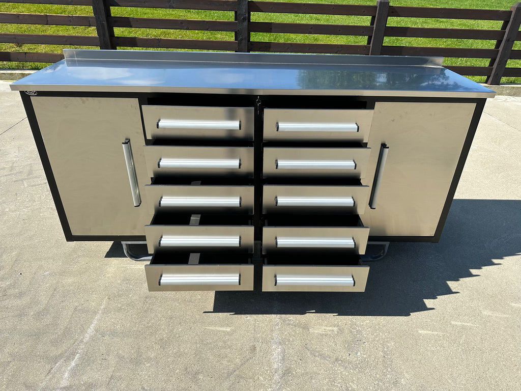 New Stainless Steel 7ft Workbench with 10 Drawers & 2 Cabinets