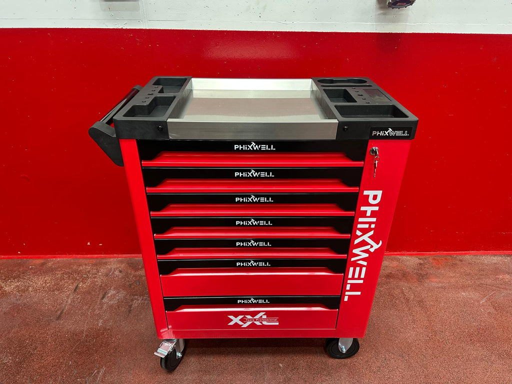 New Phixwell Workbench, 7 Drawers & 1 Cabinet complete with 6 Trays of Tools (RED)