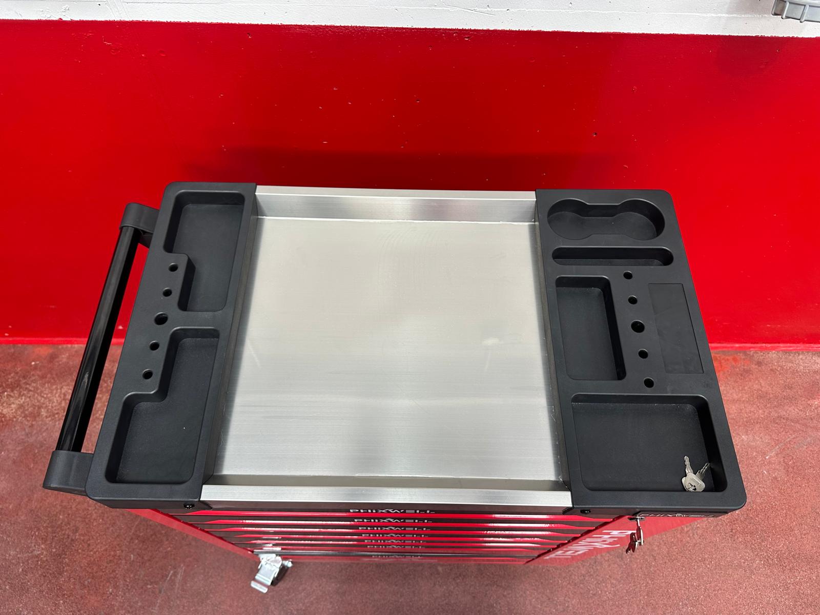 New Phixwell Workbench, 7 Drawers & 1 Cabinet complete with 6 Trays of Tools (RED)
