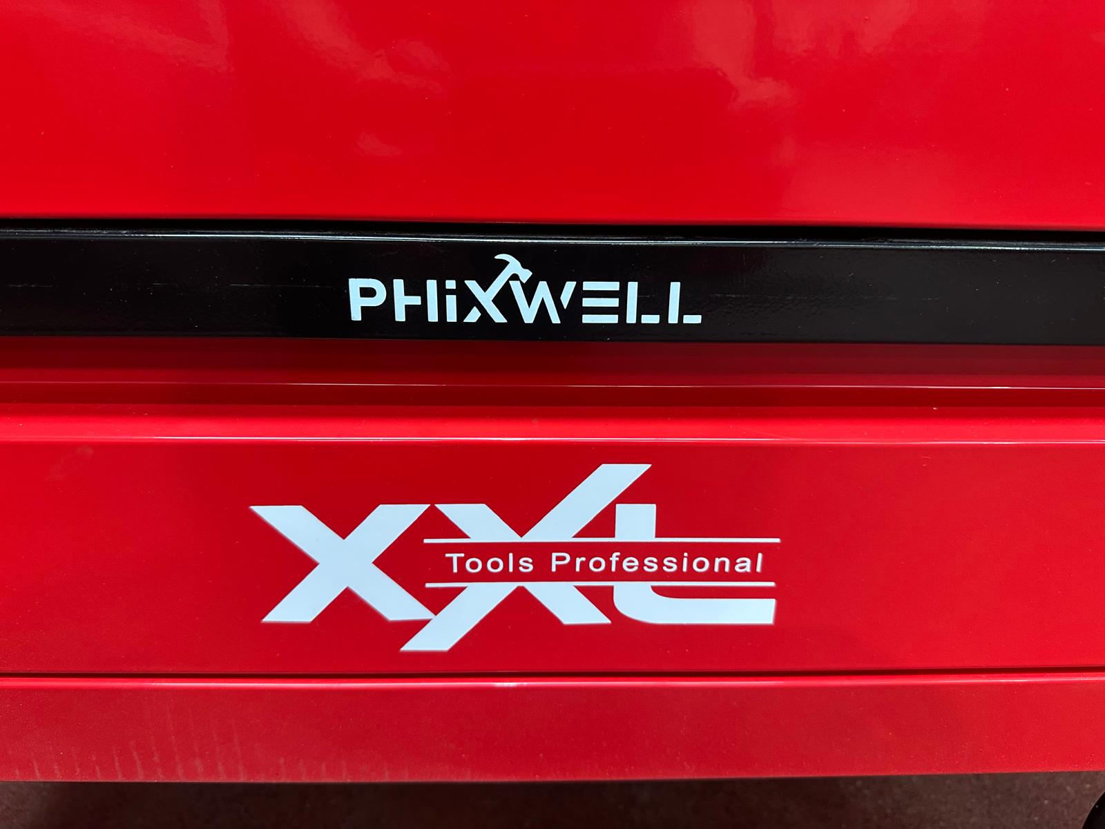 New Phixwell Workbench, 7 Drawers & 1 Cabinet complete with 6 Trays of Tools (RED)