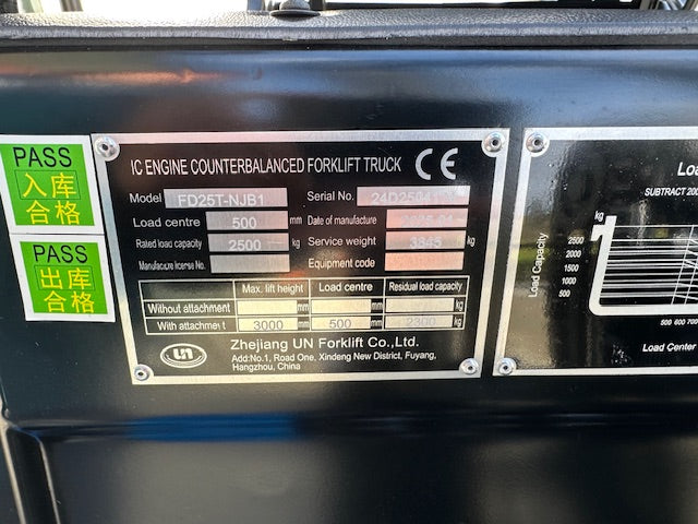 New 2025 UN 2.5Ton N-Series Diesel Counter Balance Forklift