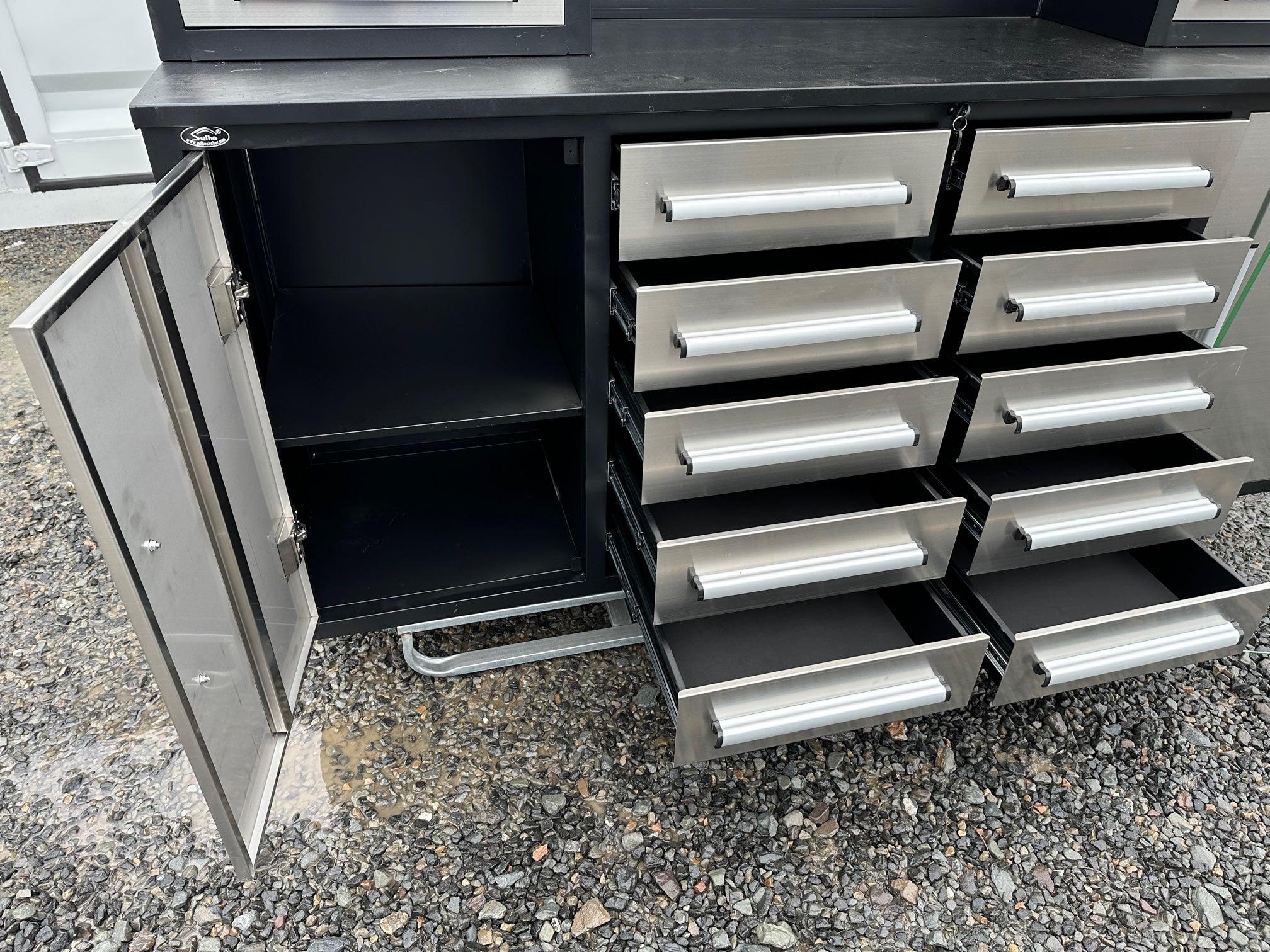 New Stainless Steel 7ft Workbench with 18 Drawers & 4 Cabinets