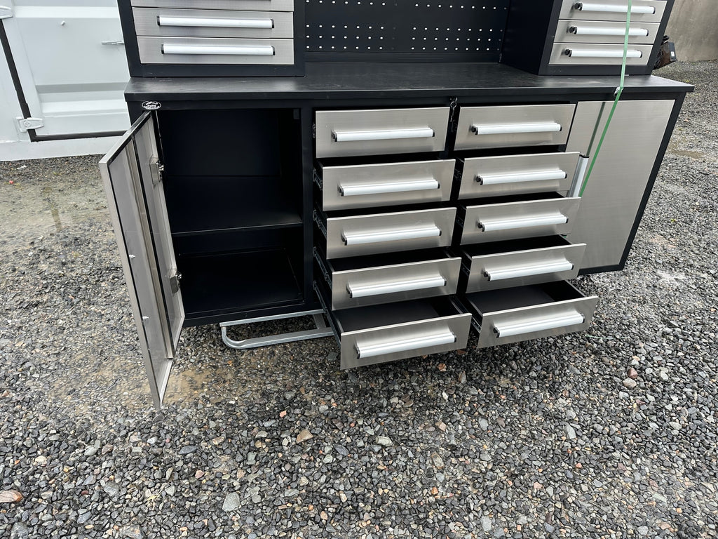 New Stainless Steel 7ft Workbench with 18 Drawers & 4 Cabinets