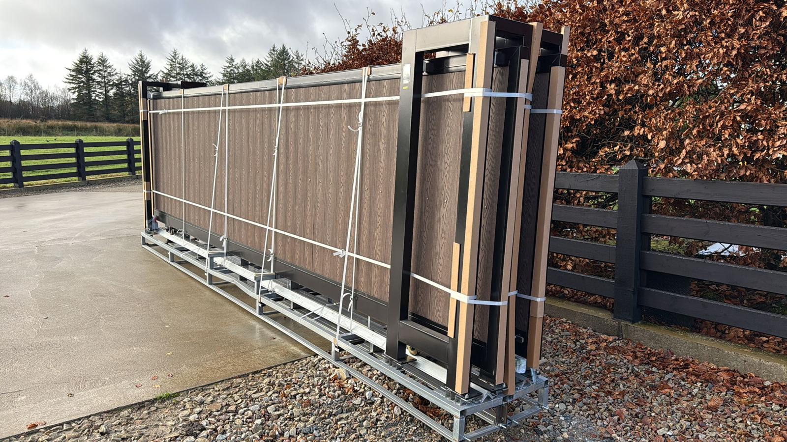 New 20ft PD20MS Electric Cantilever Gate with Coffee Composite Finish