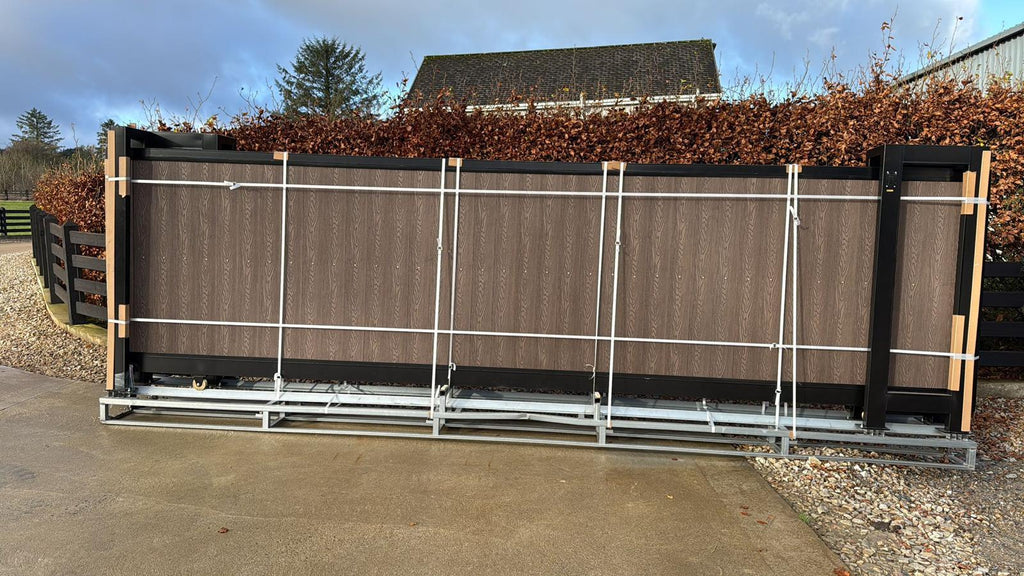 New 20ft PD20MS Electric Cantilever Gate with Coffee Composite Finish