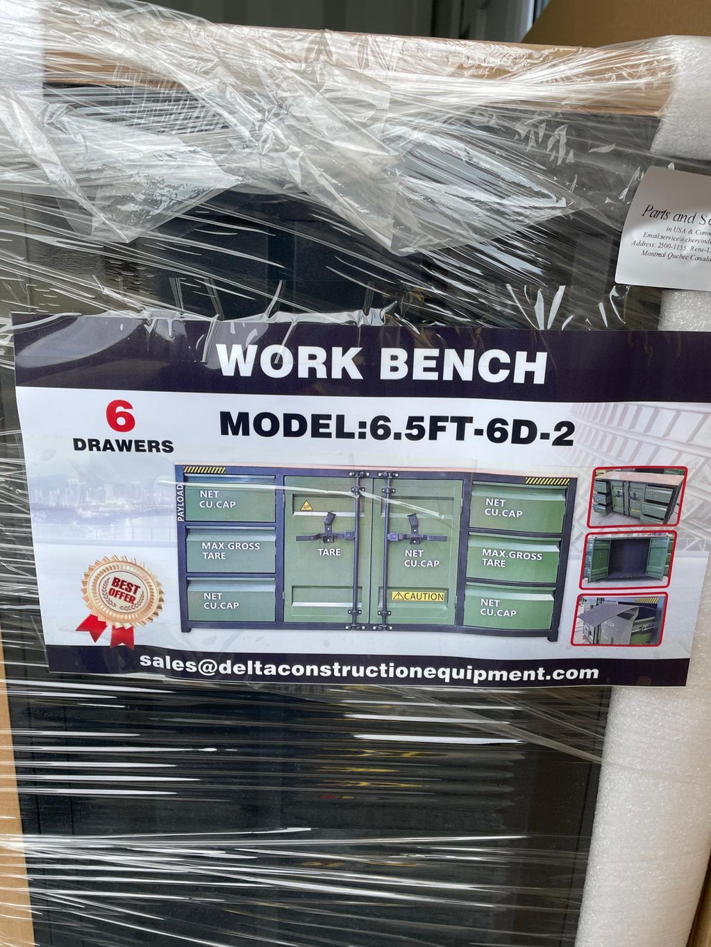 New Industrial Style 6.5ft Workbench with 6 Drawers & 2 Cabinets