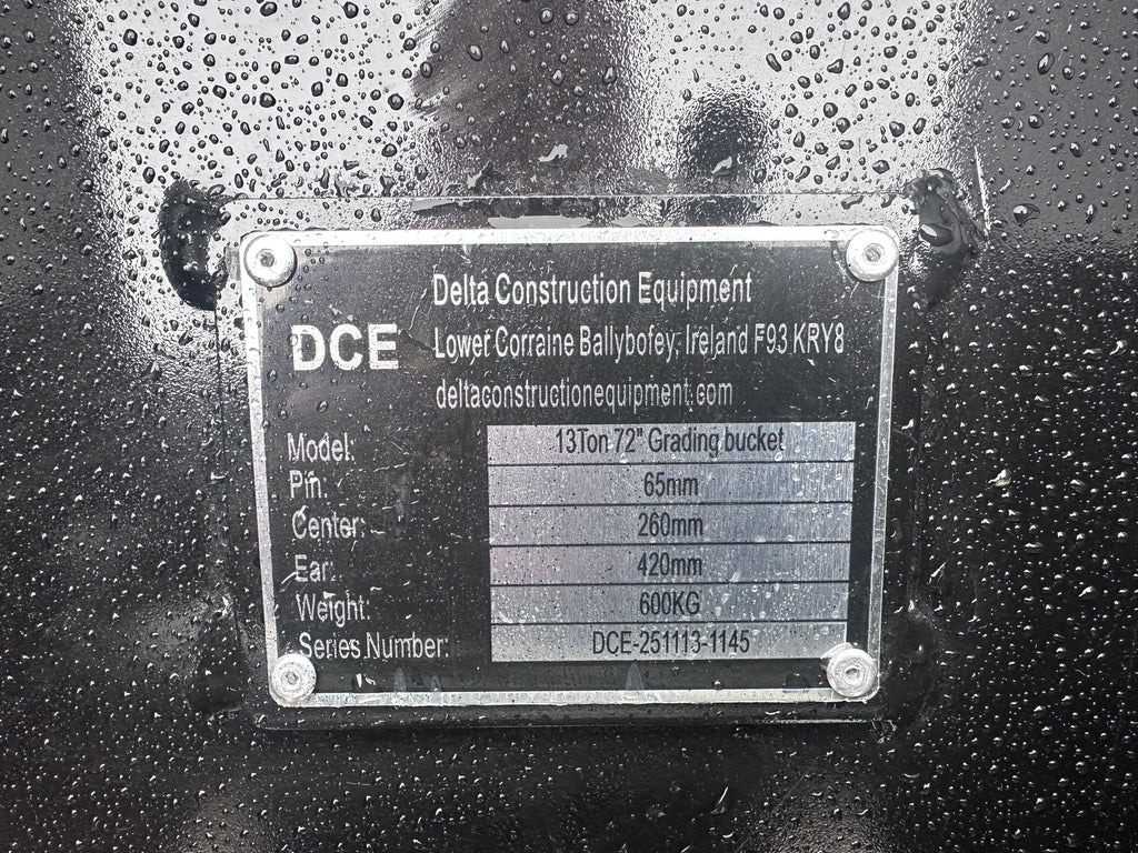 New DCE 72" Grading Bucket to suit 13 Ton Excavator